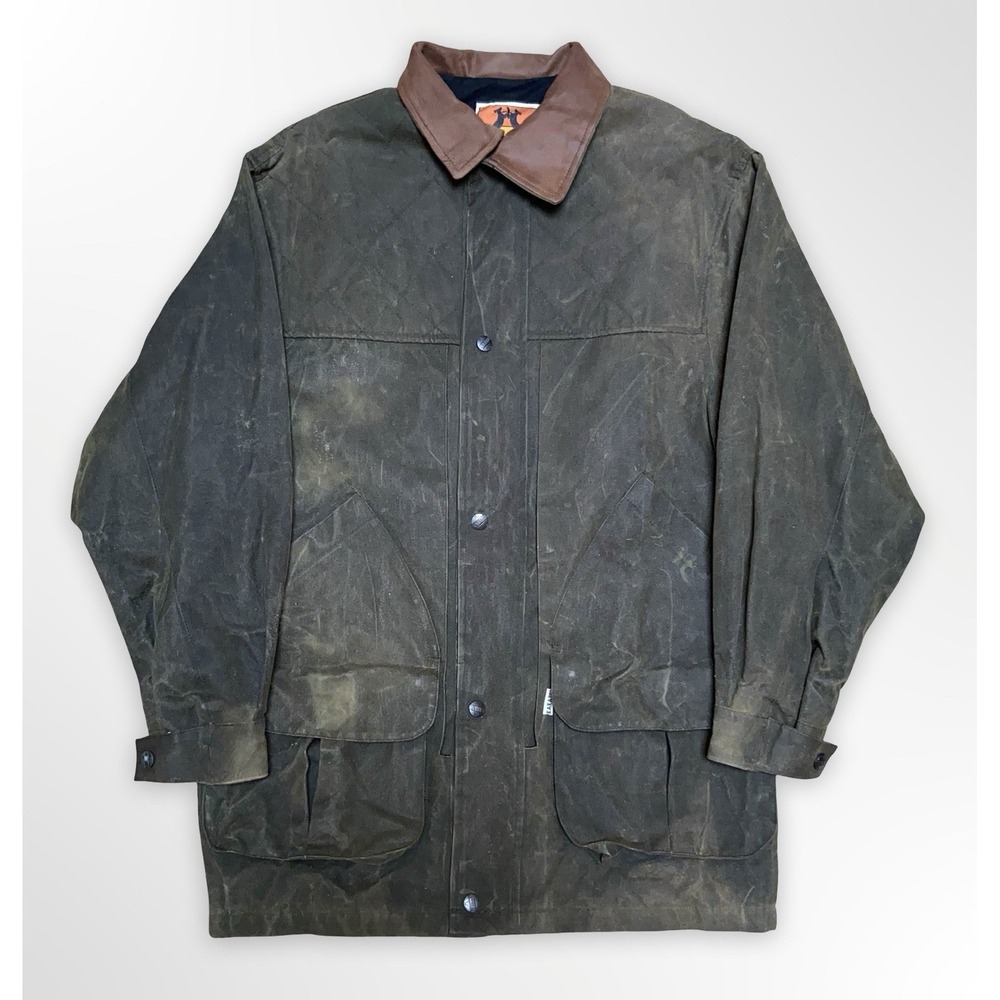 VTG Kakadu Traders Australia Oilskin Jacket Size S Waxed Cotton Chore Coat Green